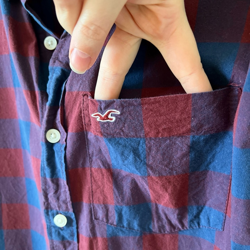 Blueberry & Raspberry Check Hollister XL Long Sleeve 100% Cotton Casual Shirt - Picture 5 of 10